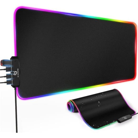 RGB Gaming Mouse Pad with 4 USB Hubs, 15 LED Light Modes Mouse Pad, Extra Large